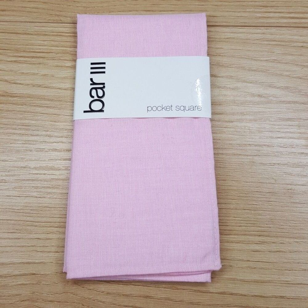 BAR lll Mens Pocket Square Pink Woven Cotton Blend